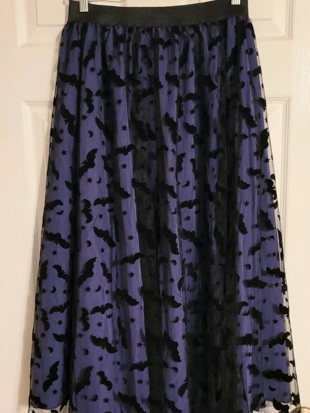 Women's Purple Maxi Skirt with Black Bat Pattern